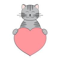 Cute cartoon cat holding a heart in his paws. Valentine's Day greeting card with space for text. Design for invitation, card, flyer, brochure, banner. Little pets in love. A declaration of love vector