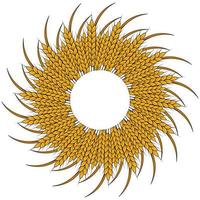 Round spike of wheat frame with space for text. Template for beer, bread packaging design or bakery design. Vector illustration