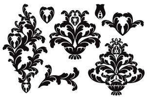 Vector damask vintage baroque scroll ornament swirl. Victorian monogram heraldic shield swirl. Retro floral leaf pattern border foliage antique  acanthus calligraphy engraved tattoo.Tile decor element