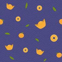 New Year pattern with tangerines, money and gold. Colorful seamless pattern for holiday cards, wrapping paper, decoration, fabric. Vector. vector