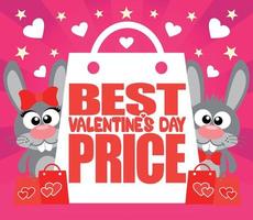 Best Valentine's day Price  card with rabbits vector