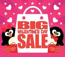 gran tarjeta de venta del día de san valentín con pingüinos vector