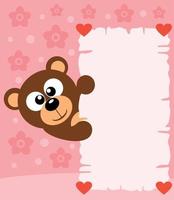 Pink Valentine's day background card with bear vector