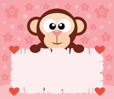 Pink Valentine's Day background card with monkey vector