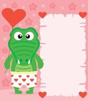 Pink Valentine's day background  with funny crocodile vector