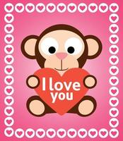 tarjeta de fondo del día de san valentín con mono vector