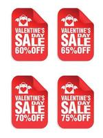 Valentines day sale red stickers set. Sale 60, 65, 70, 75 percent off vector