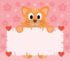 Pink Valentines day background card with cat vector