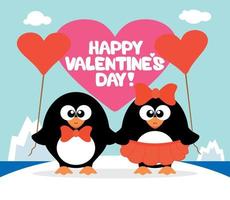 tarjeta de fondo del día de san valentín con pingüinos vector