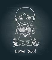 Vector hand draw romantic girl on black chalkboard