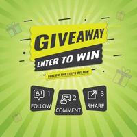 Giveaway quiz contest and announcement for social media feed. Vector template prize win competition with steps