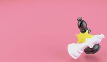 3D illustration black bishop vs white bishop on red background and copy space , 3D rendering chess piece and business competition concept photo
