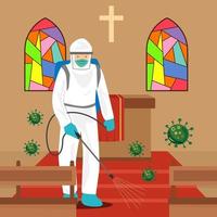 Illustration, vector, man wearing a disinfectant spray vector