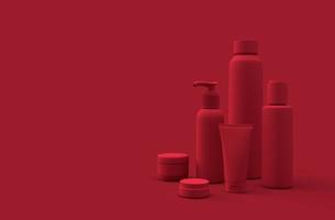 3D Realistic Template or mock up of red and blank containers of cosmetics for trademark design photo