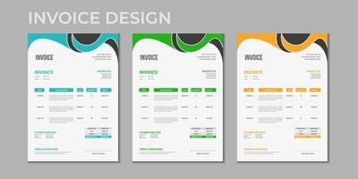 Minimal corporate Business multiple color variation a4 size invoice design template vector illustration bill form price invoice, Creative invoice template vector and business stationery design