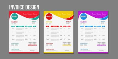 Minimal corporate Business multiple color variation a4 size invoice design template vector illustration bill form price invoice, Creative invoice template vector and business stationery design