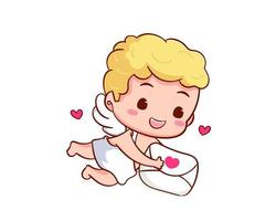 lindo adorable personaje de dibujos animados de Cupido. bebés amur, angelitos o dios eros. diseño de concepto del día de san valentín. adorable ángel enamorado. carácter vectorial kawaii chibi. fondo blanco aislado. vector