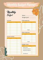 Monthly Income And Expense Budget Planner Template vector