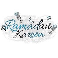 ramadan kareem text lettering with sketch of lantern, stars and moon. suitable for greeting card, banner, poster, etc. vector