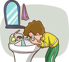 cute little boy washing his face cartoon vector illustration