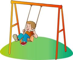 Happy smiling boy kid swinging on a swing vector