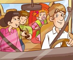 family traveling in car cartoon vector