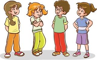 niños lindos de pie hablando vector de dibujos animados