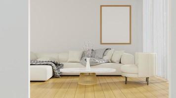 Representación 3d sofá de tela blanca en forma de l en estilo minimalista sala de estar r foto