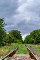 Photography to theme railway track after passing train on railroad photo