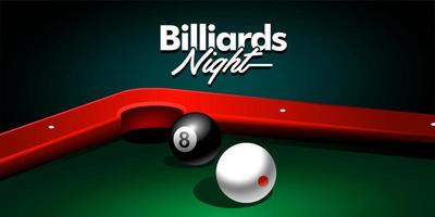 billiard green table illustration vector. realistic 3d objects snooker balls background. billiards event tournament invitation design. vector