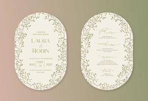 Luxury arch wedding invitation card background with green watercolor botanical leaves. Abstract floral art background vector design for wedding and vip cover template.