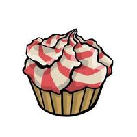 Cupcake striped with cream, color vector illustration