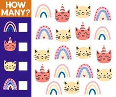 How many Cat, game for children. printable worksheet vector