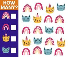 How many Cat, game for children. printable worksheet vector