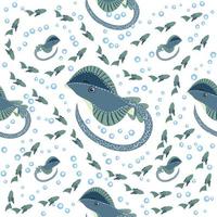 Batomorphi sea life, fish, animals bright seamless pattern. sea travel, snorkeling with animals, tropical fish vector