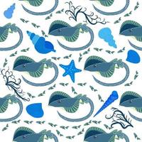 Batomorphi sea life, fish, animals bright seamless pattern. sea travel, snorkeling with animals, tropical fish vector