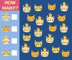 How many Cat, game for children. printable worksheet vector