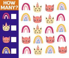 How many Cat, game for children. printable worksheet vector