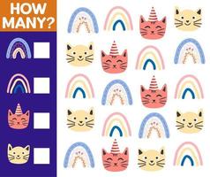 How many Cat, game for children. printable worksheet vector