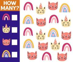 How many Cat, game for children. printable worksheet vector