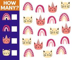 How many Cat, game for children. printable worksheet vector