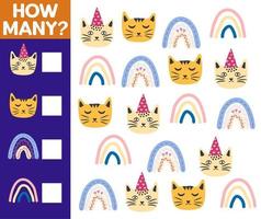 How many Cat, game for children. printable worksheet vector