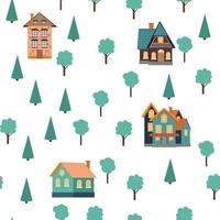 Seamless pattern of different colorful houses. vector