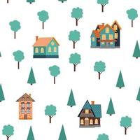 Seamless pattern of different colorful houses. vector