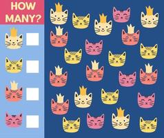 How many Cat, game for children. printable worksheet vector