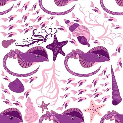 Batomorphi sea life, fish, animals bright seamless pattern. sea travel, snorkeling with animals, tropical fish