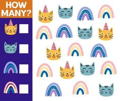 How many Cat, game for children. printable worksheet vector