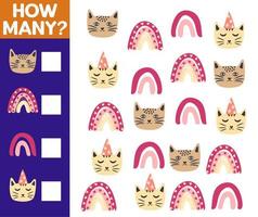 How many Cat, game for children. printable worksheet vector