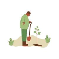 Vector illustration of people planting trees. concept of saving the earth. Ecology volunteering concept. Design for ecology activism