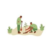 ilustración vectorial de personas plantando árboles. concepto de salvar la tierra. concepto de voluntariado ecológico. diseño para el activismo ecológico vector